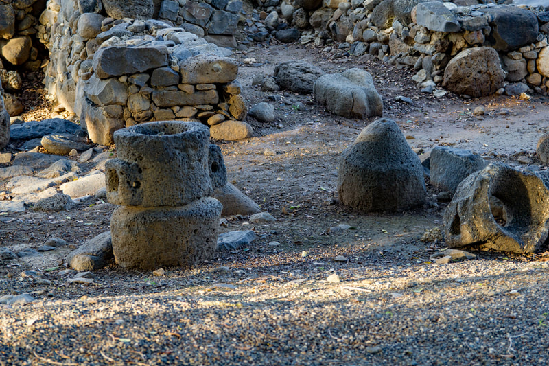 Millstones at Capernaum. The basalt rock was excellent for shaping millstones. 