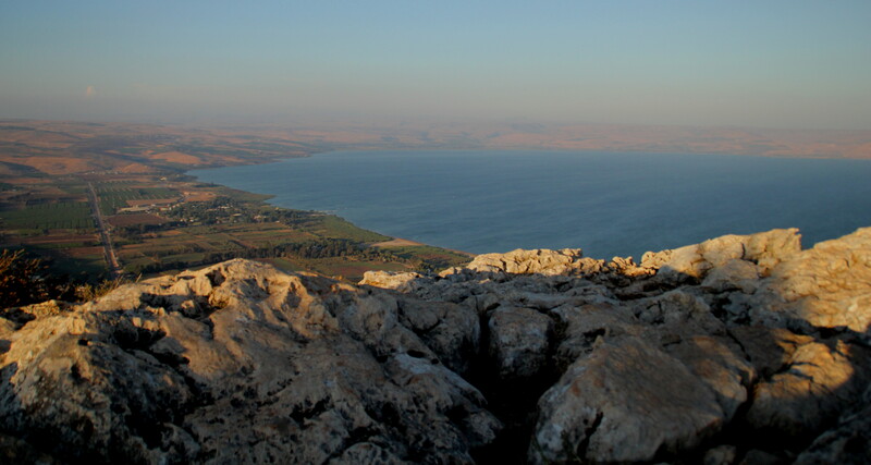 view from Mount Arbel of the north shore of the sea of galilee